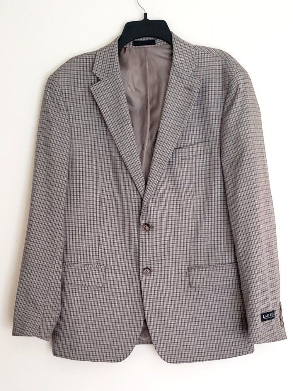 Lauren Ralph Lauren Men's 42R Gray Glen Check Blazer Coat Jacket Polyester Blend
